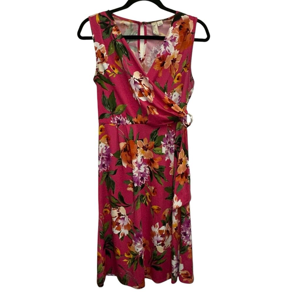 Floral Wrap Dress Pink Sleeveless Midi Fit & Flare Spring Summer Small Misia